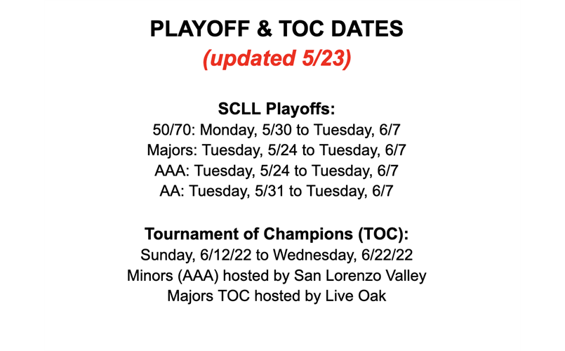 Playoff and TOC dates