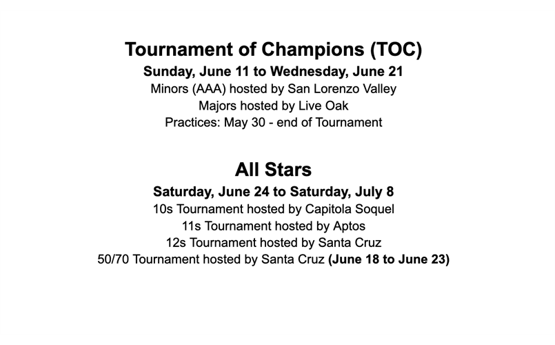 TOC & All Stars dates