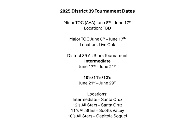 2025 District 39 Tournament Dates
