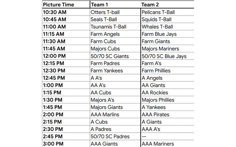 2026 Opening Day Picture Schedule