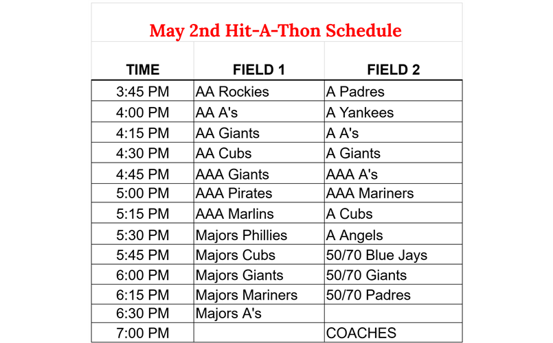 2026 Hit-A-Thon Schedule